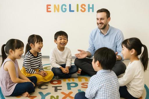 英会話グループレッスンを受けるこども達 英会話グループレッスンを受けるこども達の写真