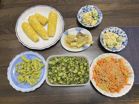 お食事 お食事 食事,トウモロコシ,枝豆の写真素材
