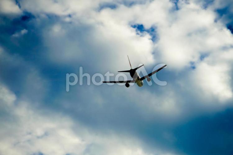 飛行機のシルエットと夕暮れの空 シルエット,飛行機,旅客機の写真素材