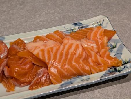 サーモンのお刺身 サーモン,刺身,柵の写真素材