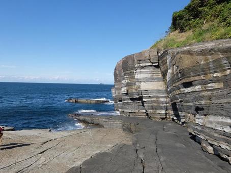 須佐ホルンフェルス 須佐ホルンフェス,須佐湾,縞模様の写真素材