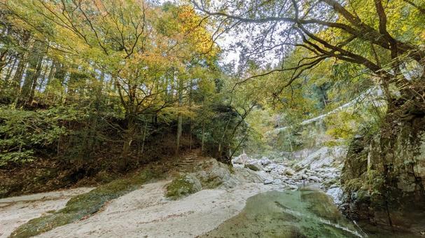 渓谷に広がる静寂の河原 山間,今治市,鈍川渓谷の写真素材