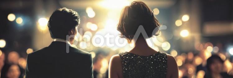 華やかなパーティー会場での男女02 女性,パーティー,ドレスの写真素材
