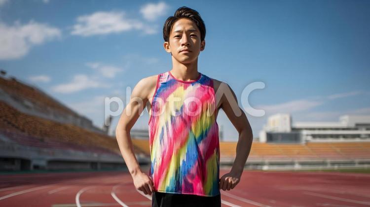 陸上競技を楽しむ若い男性12 陸上競技,短距離,長距離の写真素材