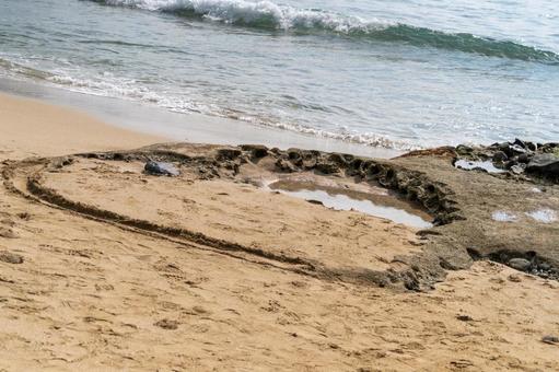 奄美大島　砂に埋もれたハートロックの写真