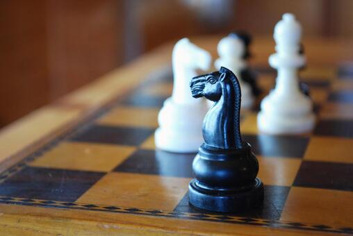 左を向くチェスの黒いナイト　寄り チェス,ゲーム,ナイトの写真素材