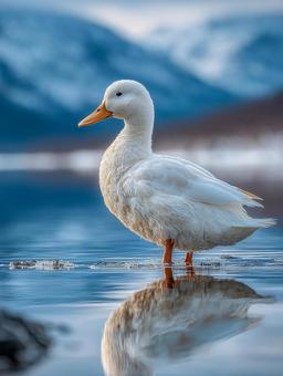 山を背景にした水鳥 山を背景にした水鳥の写真