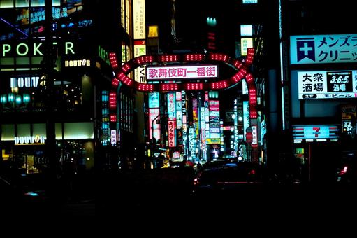 歌舞伎町一番街の夜景 歌舞伎町一番街の夜景 ビル,広告,商業の写真素材