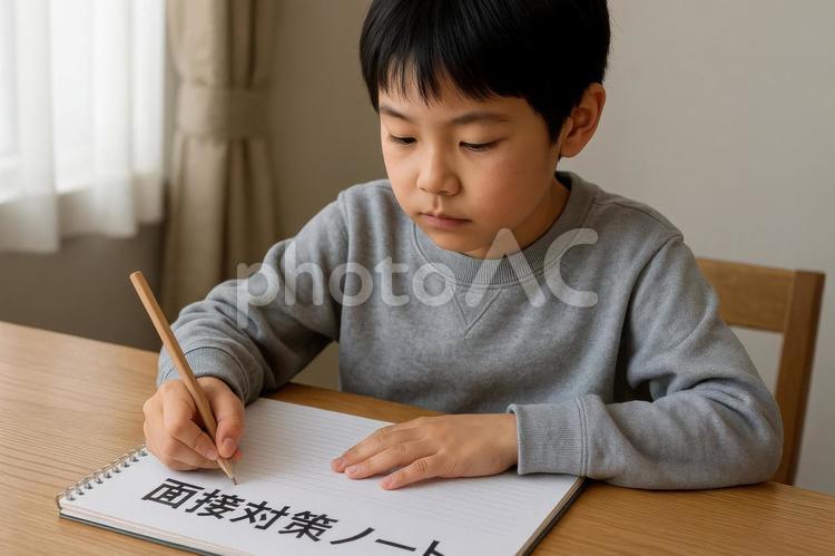 面接対策ノートにメモをとる受験生 中学受験,面接対策,ノートの写真素材