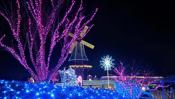 霞ヶ浦クリスマスイルミネーション・土浦市 冬,水郷桜イルミネーション,クリスマスの写真素材