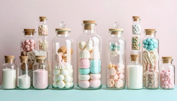 ガラスボトルの中のかわいいお菓子屋さん ガラスボトルの中のかわいいお菓子屋さんの写真