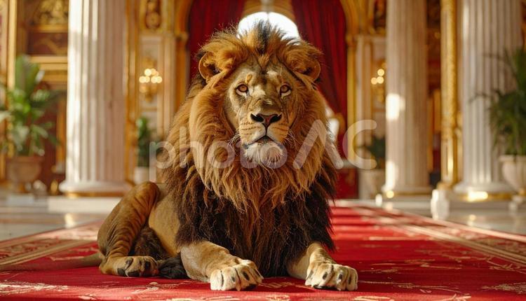百獣の王のお出迎え ライオン,動物,生き物の写真素材