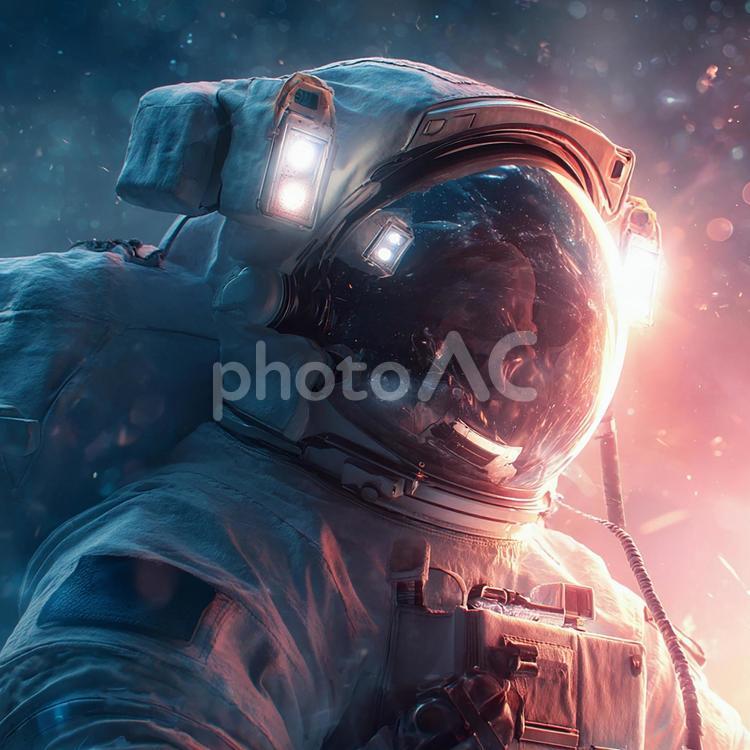 無限の宇宙を映す、バイザーに広がる銀河 宇宙飛行士,ヘルメット,バイザーの写真素材