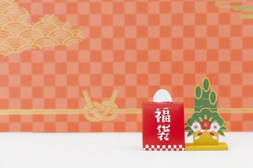 福袋と門松（和柄背景） 福袋,門松,正月の写真素材