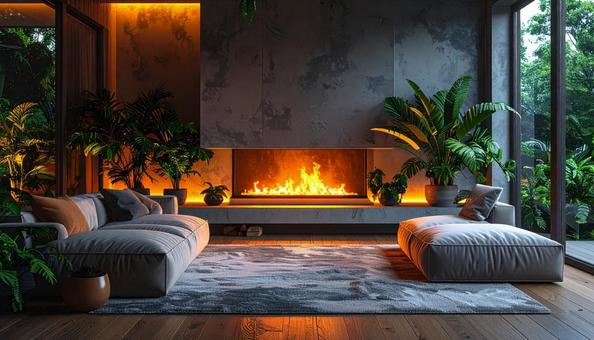 暖炉のあるシックな部屋の写真