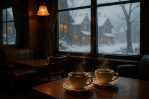 冬のカフェタイム旅行の写真