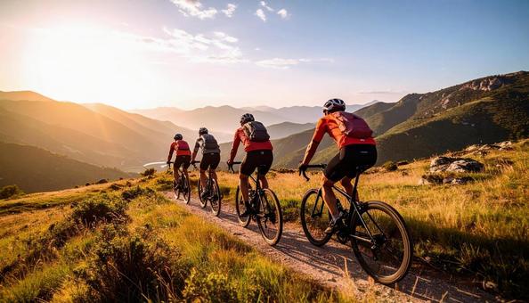 トライアスロン　自転車をこぐ選手たちの写真