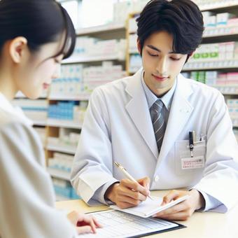 薬剤師と患者のカウンセリング 薬剤師と患者のカウンセリングの写真