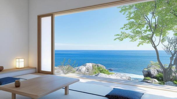 海の見える和風旅館の客室の写真