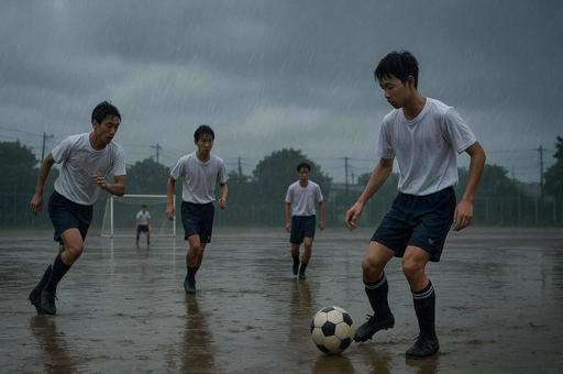雨の中のサッカー練習 雨の中のサッカー練習の写真