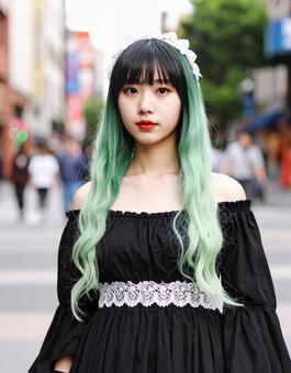 地雷系女子・都心に現る緑子さんスナップ 地雷系女子・都心に現る緑子さんスナップの写真
