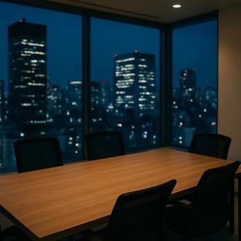 夜景の見える高層階の会議室 夜景の見える高層階の会議室の写真
