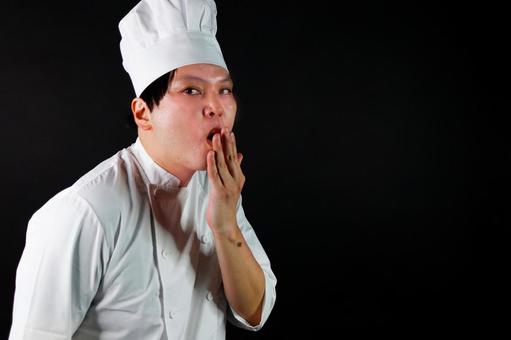 あくびをするシェフの男性 あくびをするシェフの男性 シェフ,男性,料理人の写真素材