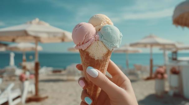 夏の海辺で楽しむカラフルアイス 夏の海辺で楽しむカラフルアイスの写真