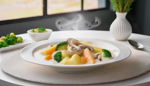 熱々のクリームシチュー クリームシチュー,シチュー,ホワイトシチューの写真素材