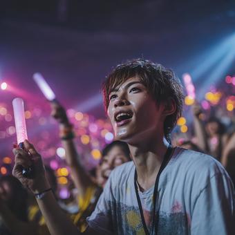 推しのライブで熱狂するファン 推しのライブで熱狂するファンの写真