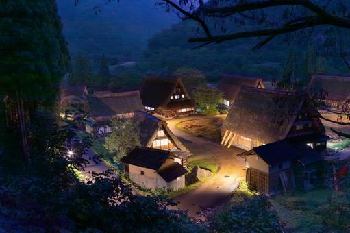 五箇山合掌づくり夜景 富山県,五箇山,夜景の写真素材