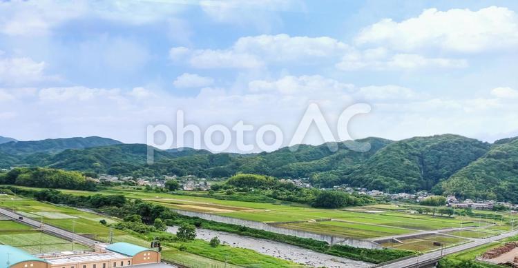 天城北道路の狩野川高架橋からの田園風景 狩野川,伊豆半島,天城北道路の写真素材