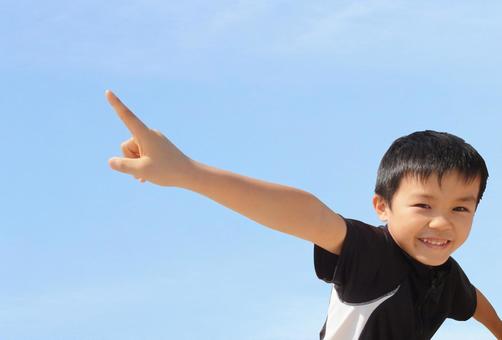 Boy pointing a finger (with clipping), number one, means, finger pointing, JPG and PSD