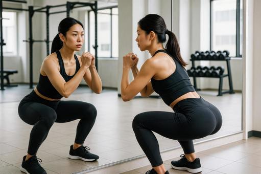 スクワットで鍛える女性の写真