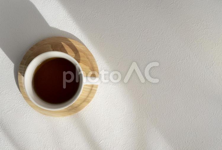 光と影と珈琲 コーヒー,珈琲,コピースペースの写真素材