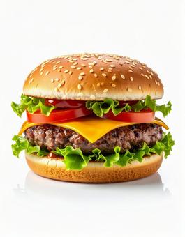 白い背景にチーズバーガーの写真