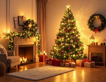 クリスマスツリーのある部屋 クリスマスツリーのある部屋の写真