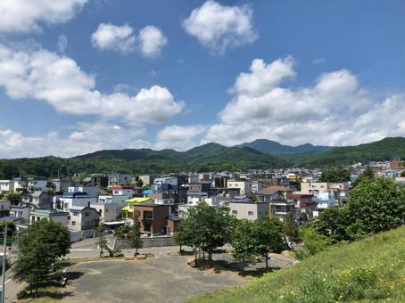 青空の公園 夏,夏休み,故郷の写真素材
