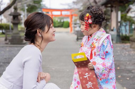 七五三 親子 七五三 親子 七五三,着物,女性の写真素材