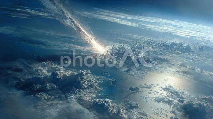 光り輝く隕石が海に墜落する衝撃の瞬間 隕石,流れ星,宇宙の写真素材