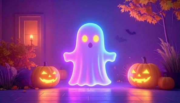 ネオンライトなハロウィンのお化け ネオンライトなハロウィンのお化けの写真