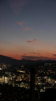 Crescent moon, Venus and night view, JPG