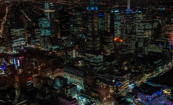 メルボルン市街地の夜景 メルボルン,オーストラリア,夜景の写真素材