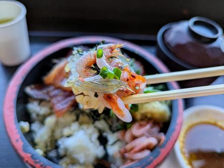 富士川楽座の大漁丼　静岡県 丼,どんぶり,生しらすの写真素材