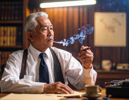 昭和レトロ・煙草を吸うビジネスマンの写真