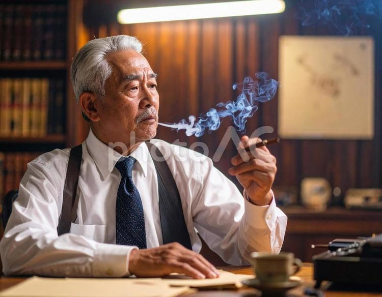 昭和レトロ・煙草を吸うビジネスマン 昭和,レトロ,ビジネスマンの写真素材