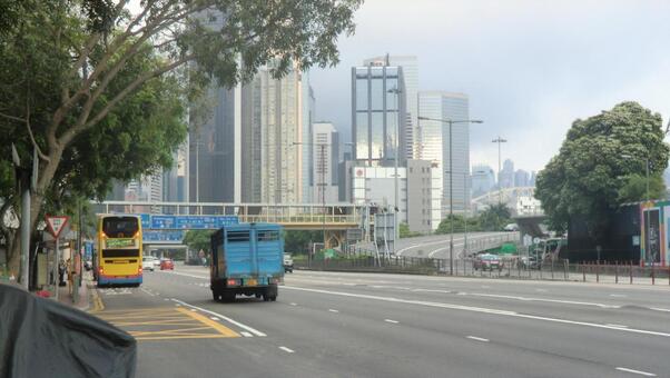 香港の都市道路風景 香港,都市風景,高層ビルの写真素材