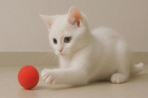 オモチャで遊ぶ猫の写真