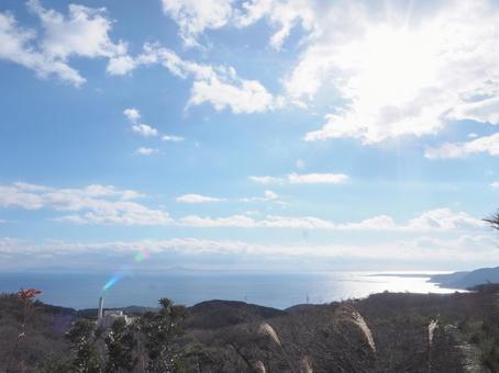 ススキのある風景 ススキのある風景 水,太陽,青の写真素材