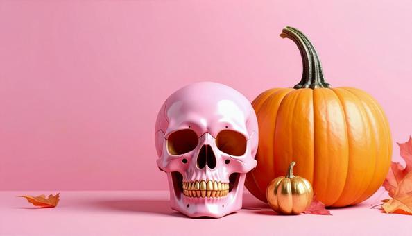 ピンクとゴールドな髑髏のハロウィン飾りの写真